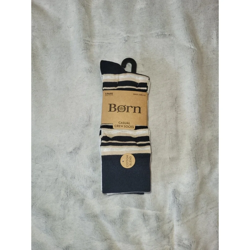 Born 5-Pairs Mens Size 6-12 Casual Crew Socks Cotton Blend Black Tan White Gray